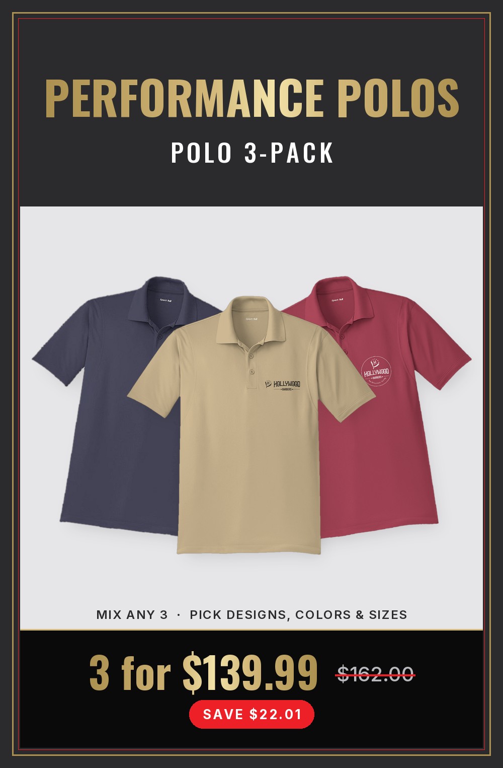 Performance Polos 3-Pack: 3 for $139.99